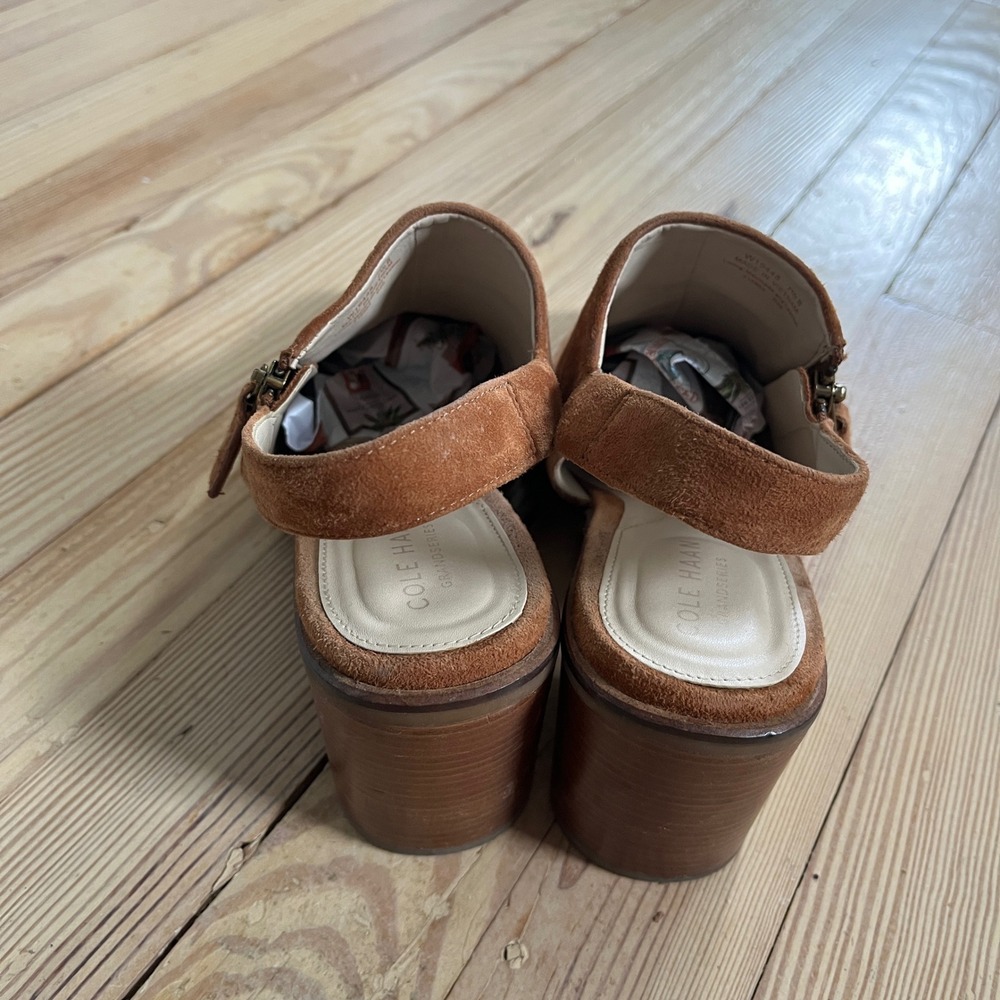 Cole Haan Grand Ambition British Tan‎ Suede Slingback Booties Size 7.5 W19448 - Picture 4 of 9